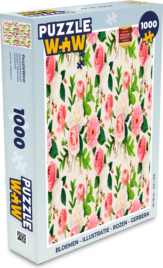 MuchoWow Puzzle 1000 Teile Blumen - Illustration - Rosen - Gerbera - Spielzeug - Alt und Jung - Spiele - Puzzeln