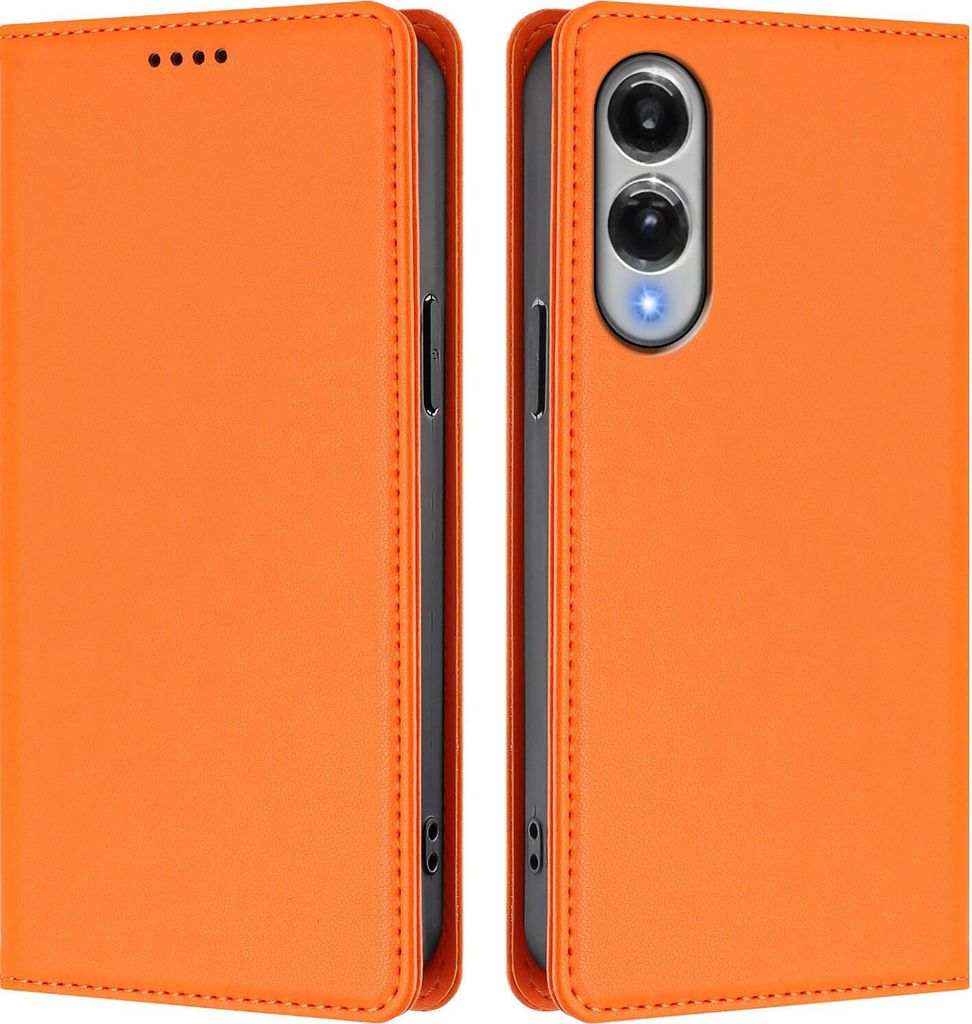 Handyhülle für Samsung Galaxy S25 Edge, Kunstleder Klapphülle Stoßfeste Magnetische Hülle mit Ständer Orange