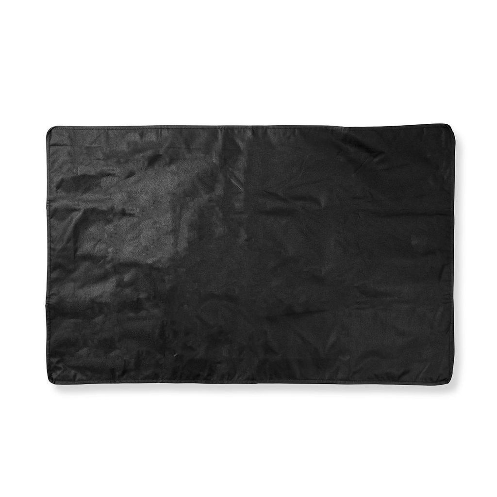 A black outdoor TV cover is shown flat against a white background.