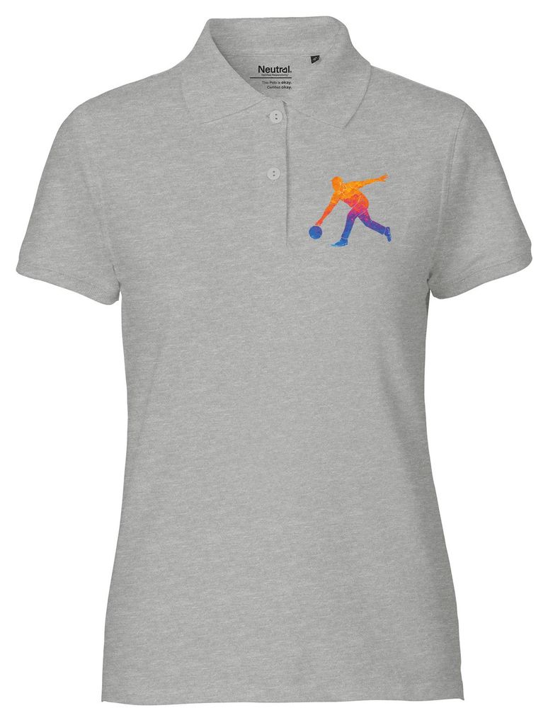 Huuraa Damen Polo Shirt Bowling bunte Silhouette XXL Sport Grey Bio Baumwolle Fairtrade Poloshirt Geschenkidee