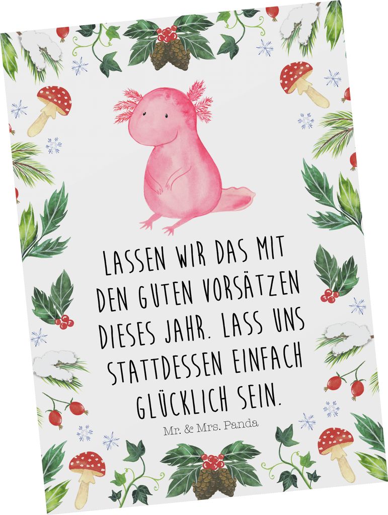 Mr. & Mrs. Panda Postkarte Axolotl Glücklich - Weiß - Geschenk, Ansichtskarte, Postkarten, Fotokarte, Weihnachten, Ansichtskarten, Grußkarte