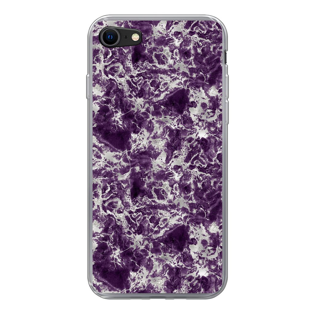 MuchoWow Handyhülle Schutzhülle Hülle für iPhone 8 Marmor - Lila - Silber - Muster Silikon Softcase Handy Hülle - Schutzhaube