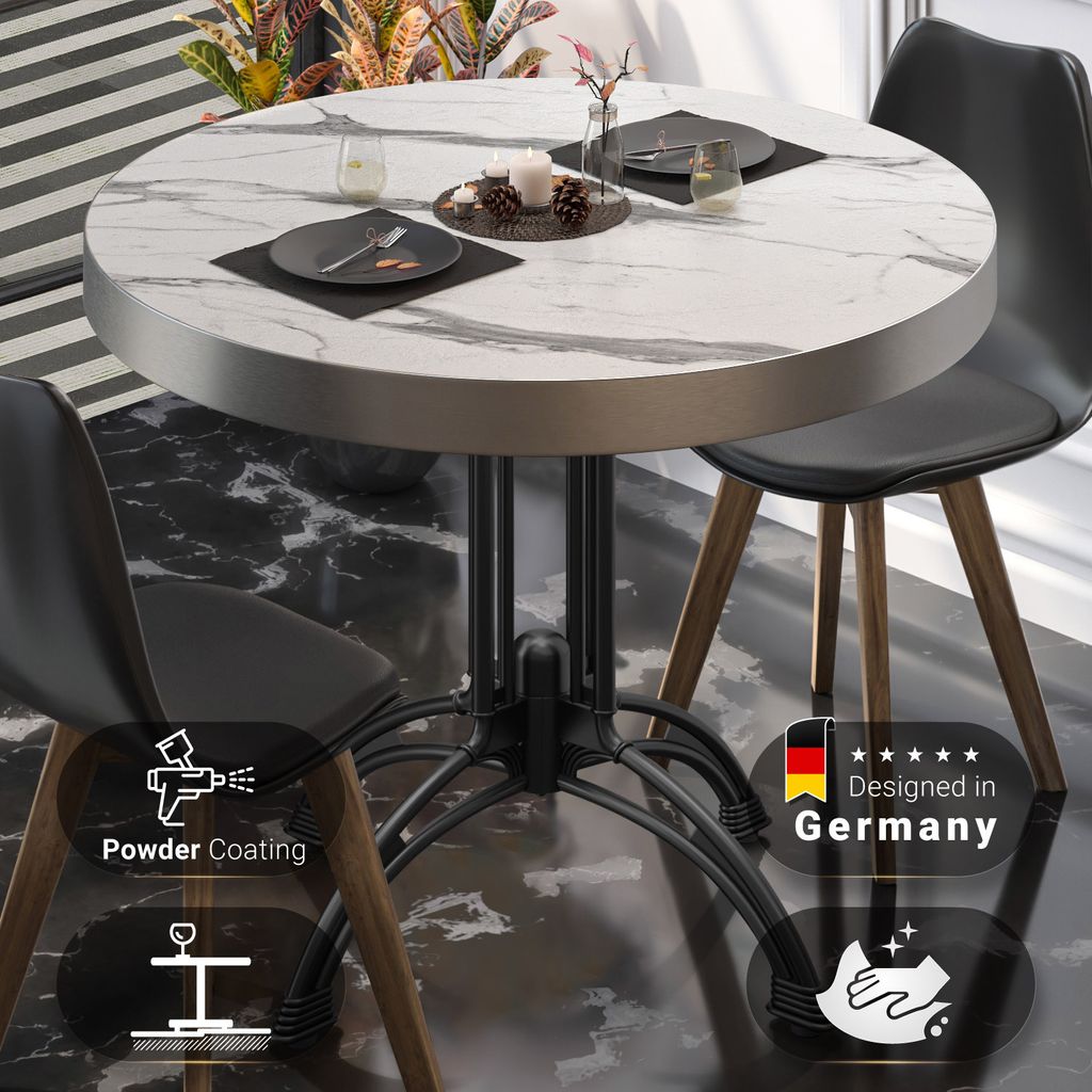 BMLG | Bistro Tisch | Ø 70 x 77 cm | Rund | Edelstahl Rand | Wenge / Schwarz | Bistrotisch Gastro Tisch