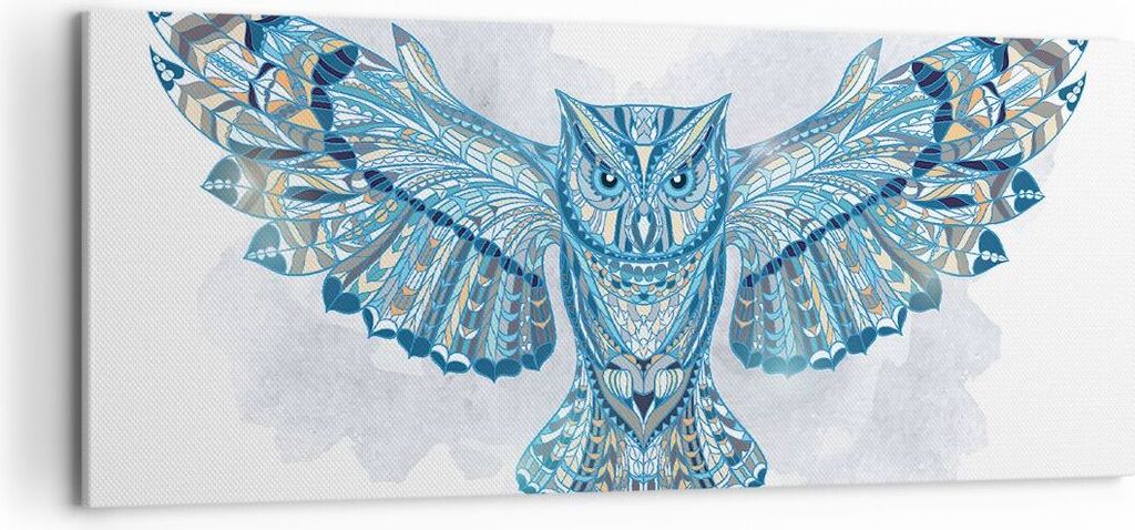 Bild auf Leinwand - Leinwandbild - Eule Flügel Tierwelt Grafik - 120x50cm - Wand Bild - Wanddeko - Leinwanddruck - Bilder - Kunstdruck - Wanddekor...