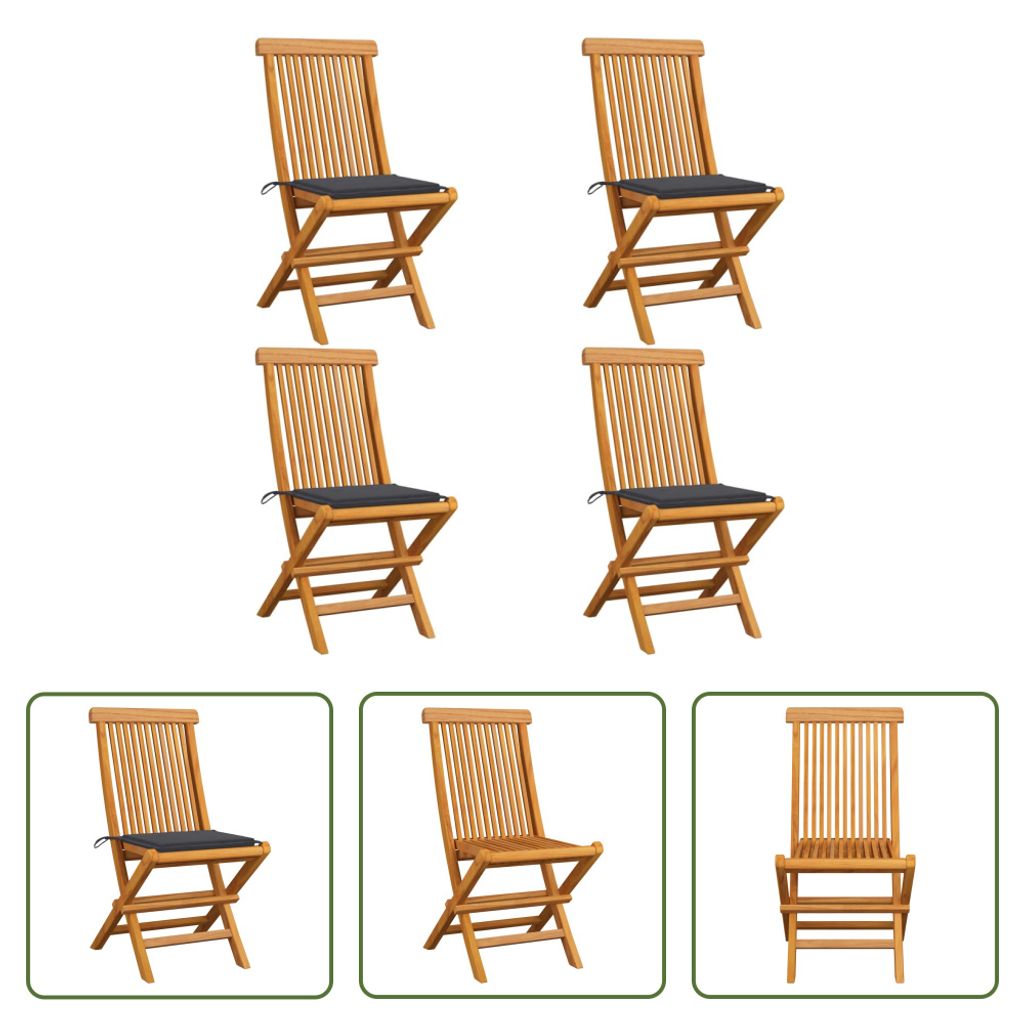 The Living Store Gartenstühle mit Anthrazit Kissen 4 Stk. Massivholz Teak
