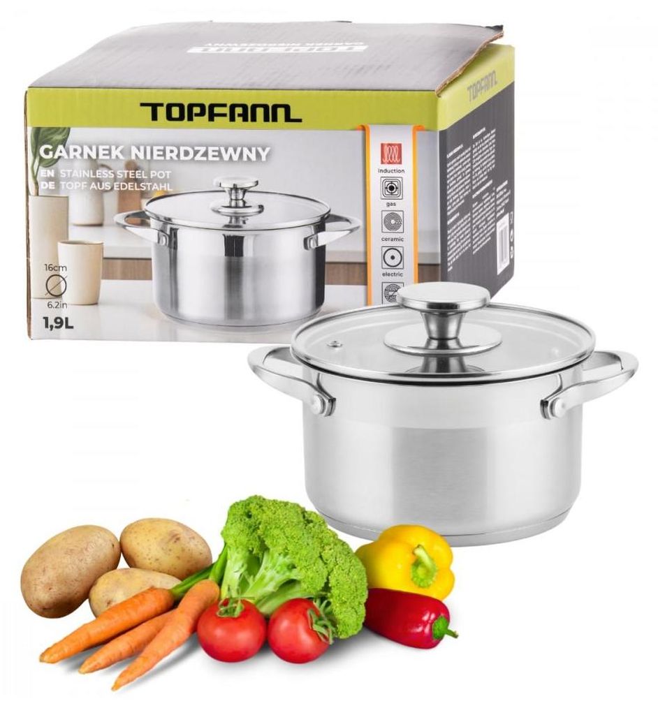 Edelstahltopf mit Deckel Gas-Induktion TOPFANN 1.9l