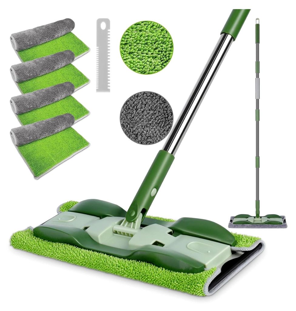 Mikrofaser-Wischmopp – Flacher Bodenwischer, Nass- und Trockenstaubwischer mit 4 waschbaren Pads und 132 cm Edelstahlgriff für Hartholz, Laminat...