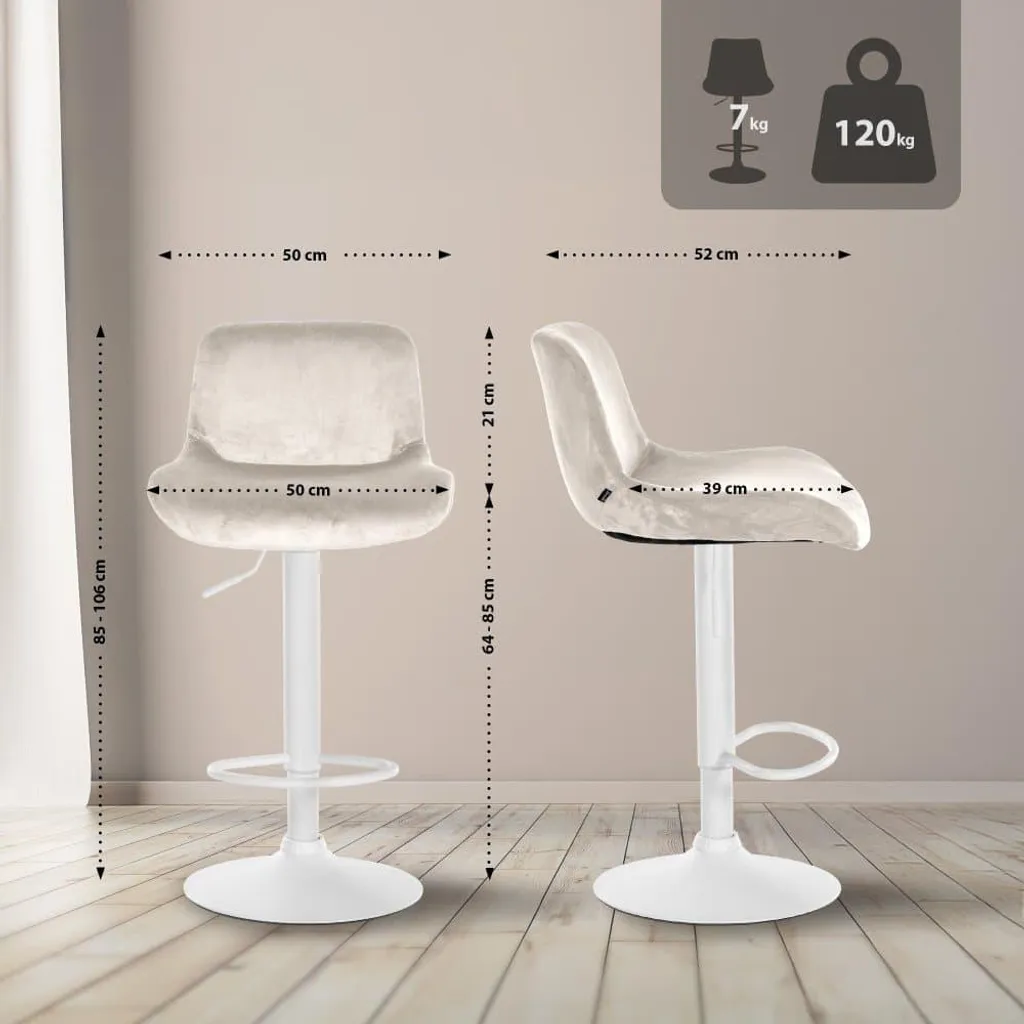 Sgabello moderno da bar bianco - Sgabello dal design confortevole - Regolabile in altezza e girevole a 360° | Colore: Crema | Materiale: Morbido - 3