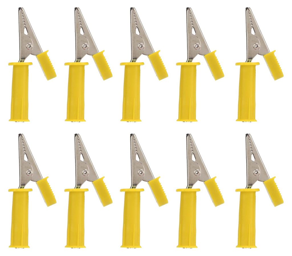 10 Stück isolierte Krokodilklemmen, 5 mm öffnungen aus reinem Kupfer, Prüfklemmen mit 4-mm-Klinkenstecker für experimentelle Tests, gelb