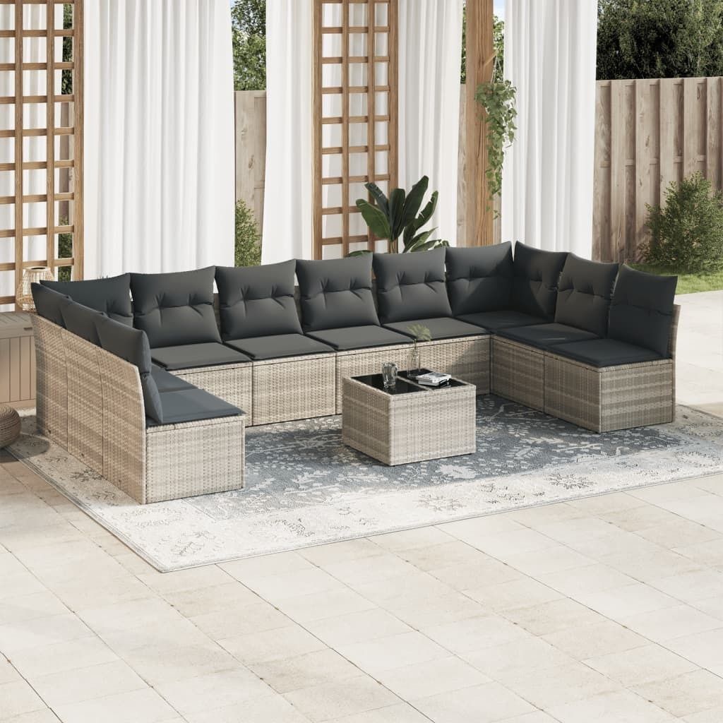 Maison Exclusive - 11-tlg. Garten-Sofagarnitur mit Kissen Hellgrau Poly Rattan