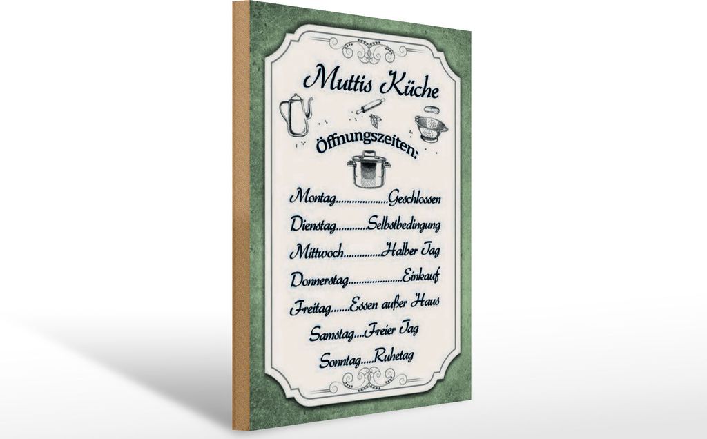 Holzschild Muttis Küche Öffnungszeiten, 40 x 30 cm, Holzschilder Spruch Küche Kochmütze