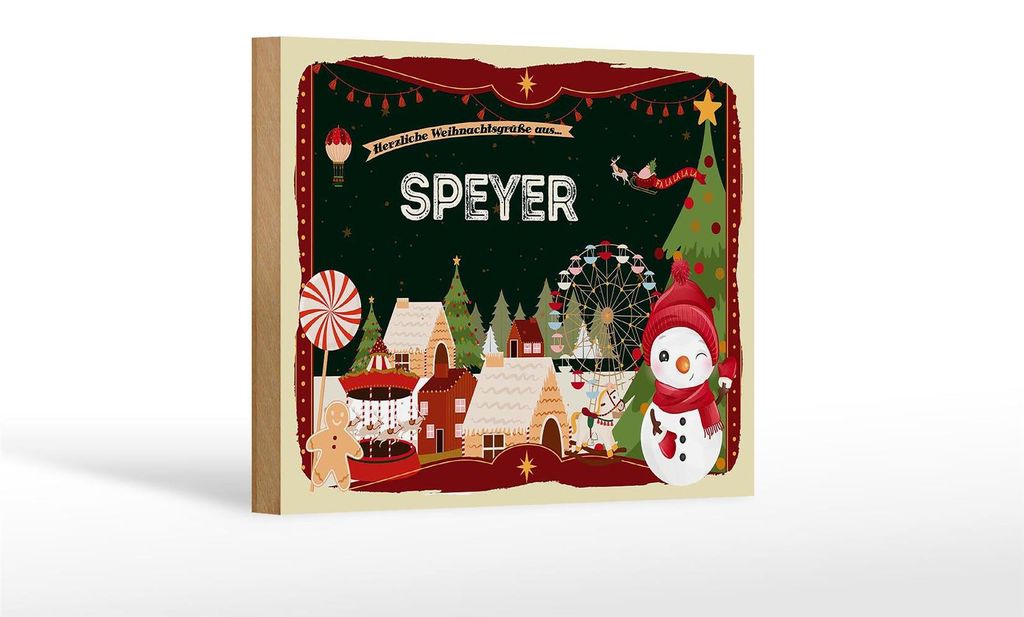 Holzschild Weihnachten Grüße aus SPEYER Geschenk Dekoration 18x12 cm