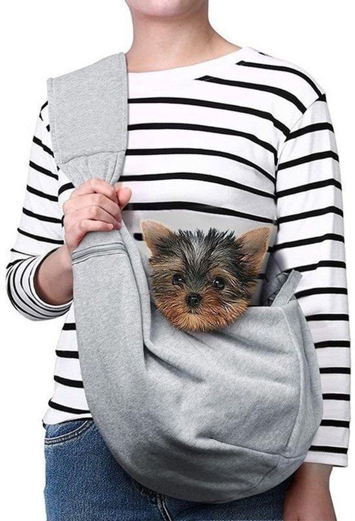 Halsband für kleine Hunde – mit Reißverschlusstaschen und anpassbaren Schultergurten – geeignet für Haustiere von 1,4 bis 4,5 kg (grau)