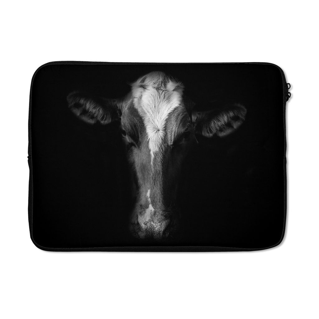 MuchoWow Laptop Hülle 14 ZollKuh - Tiere - Schwarz Laptoptasche - Laptoptasche - Stoßsicher - Schutzhaube