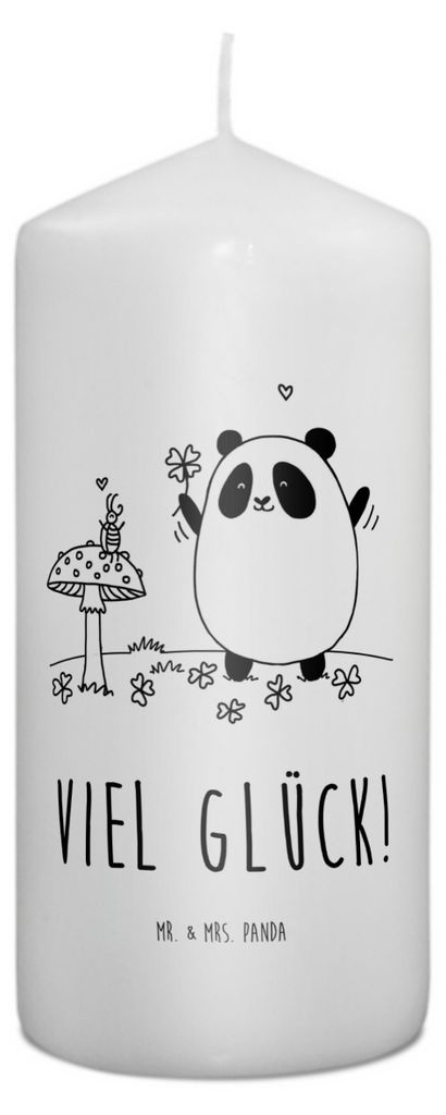 Mr. & Mrs. Panda Kerze Panda Glück 15 x 7 cm - Weiß - Geschenk, Blockkerze, Erinnerungslicht, Stumpenkerze, Wachskerze, Bedruckte