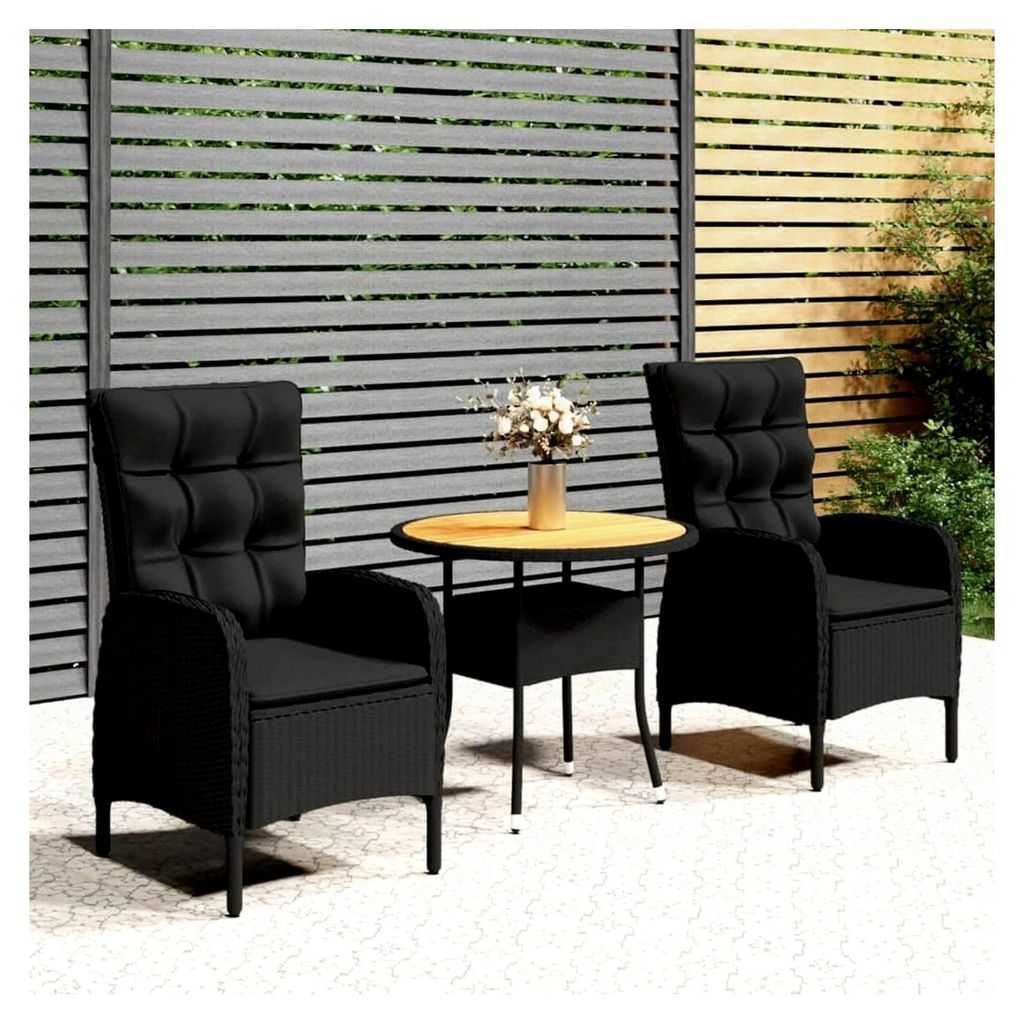 Rattan Balkonmöbel Set 3-teilig für kleine Balkone, Sitzgruppe für 2 Personen, Balkonset mit 2 Stühlen und 1 Tisch
