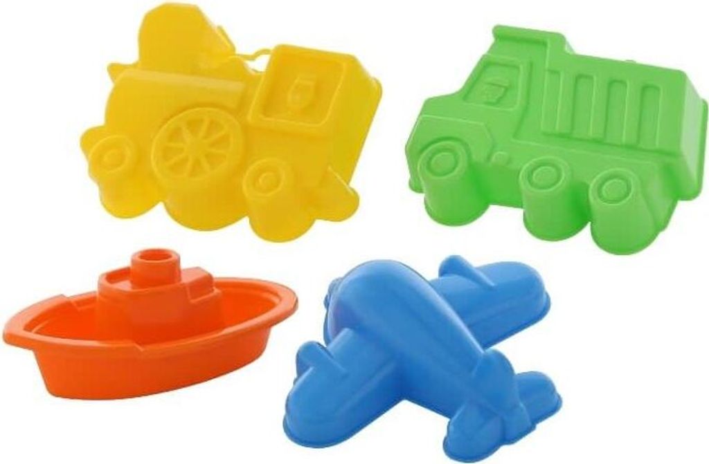 Sand-Förmchen, 4erSet - Flugzeug, Kipper, Lokomotive und Produktbild 