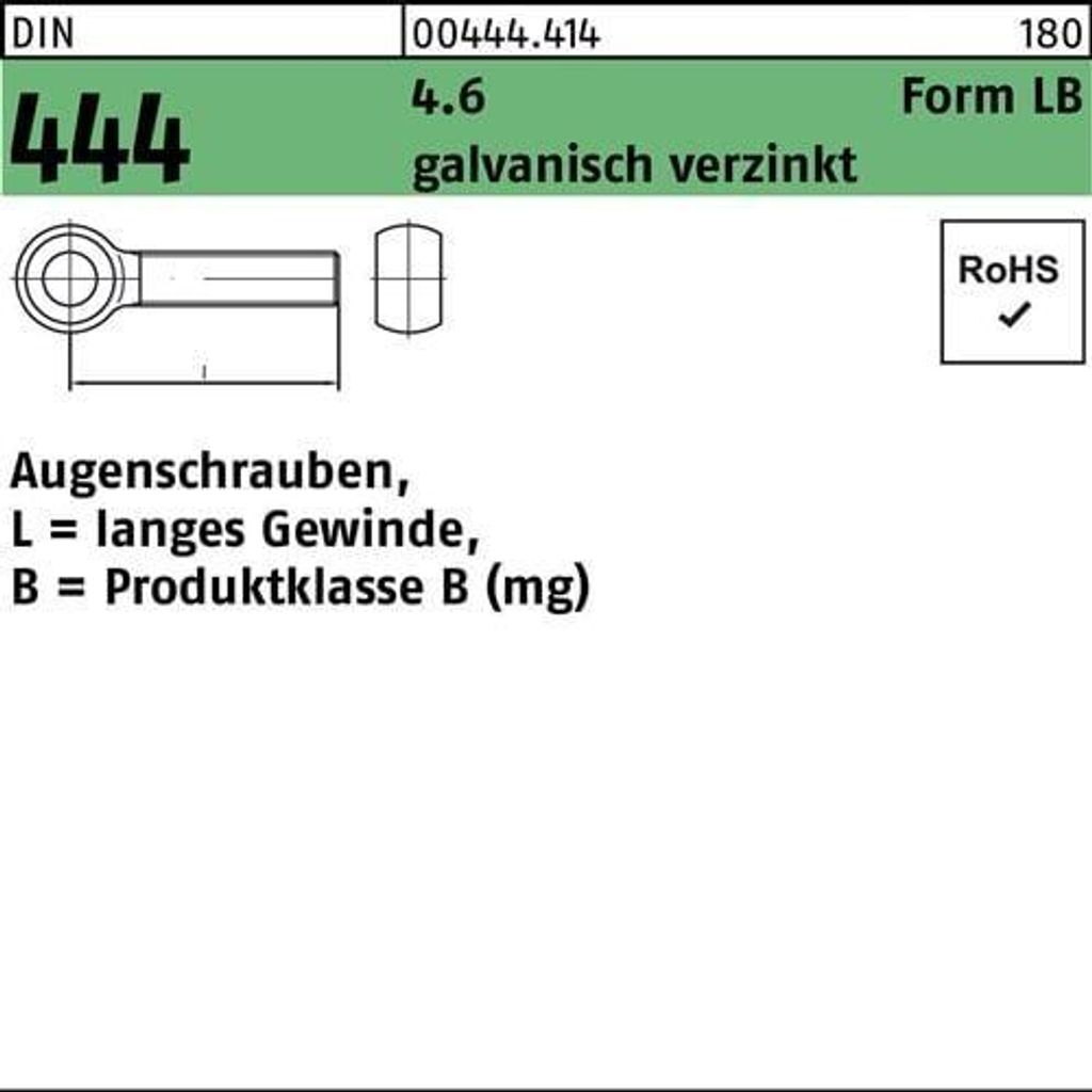 Augenschraube DIN 444 Form LB LBM 16 x 180 4.6 galvanisch verzinkt