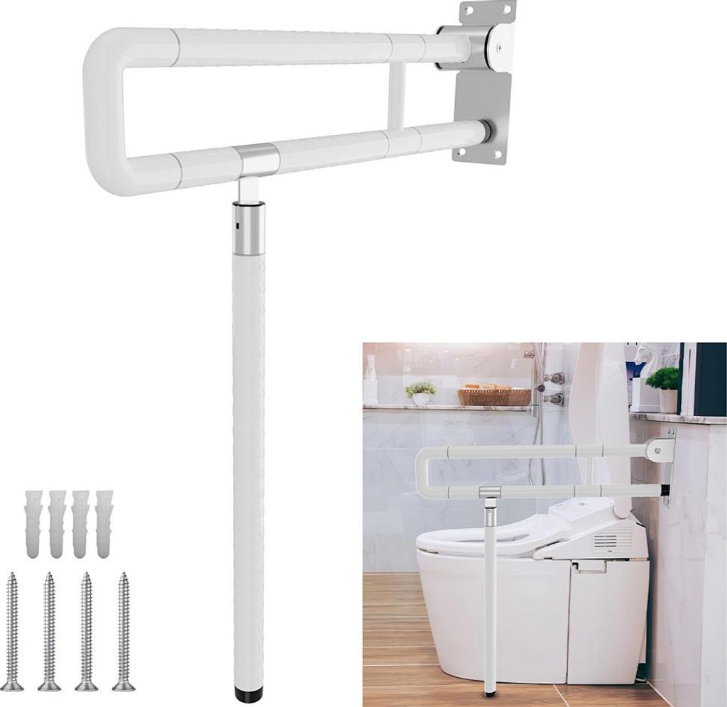 Faziango Klappbarer WC Stützgriff zur Wandmontage aus Edelstahl, U-Form Haltegriff für barrierefreies Bad, Rutschfest, Belastbar bis 200 kg, Weiß