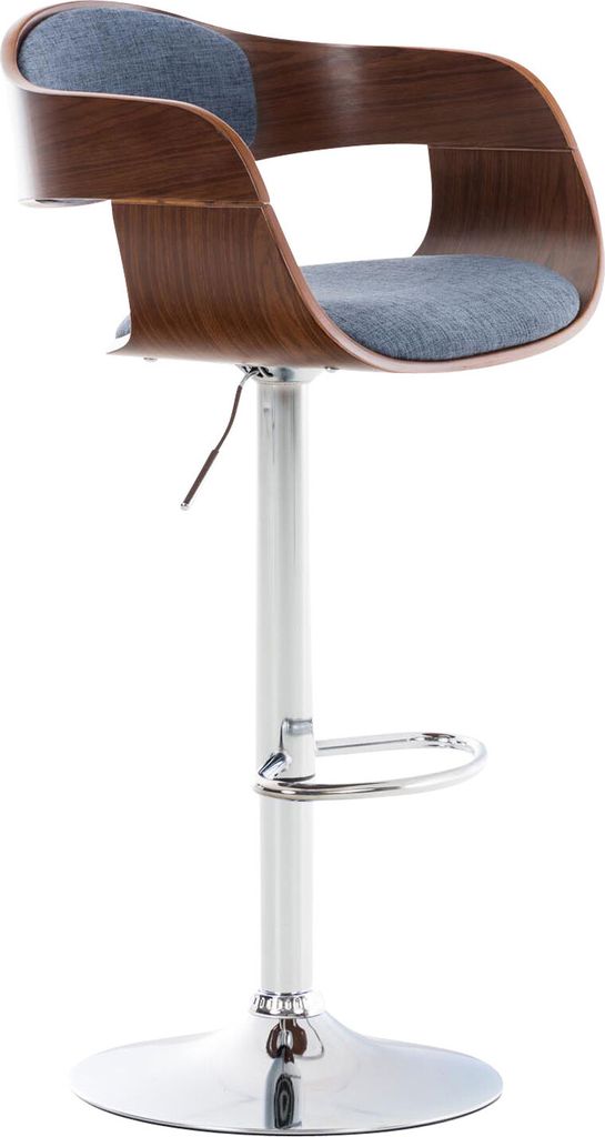 TPFLiving Barhocker Kingsley Holz/Stoff Walnuss/Blau Produktbild 