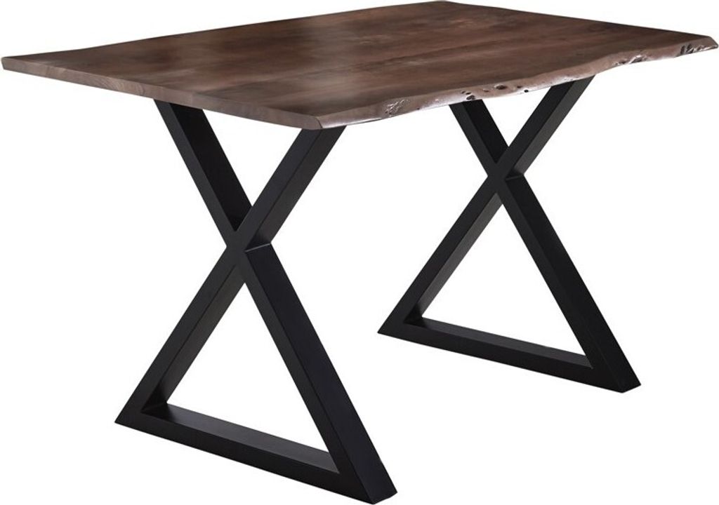 Esstisch Baumkante massiv Akazie nussbaum 180 x 90 schwarz X-Gestell LUBIN