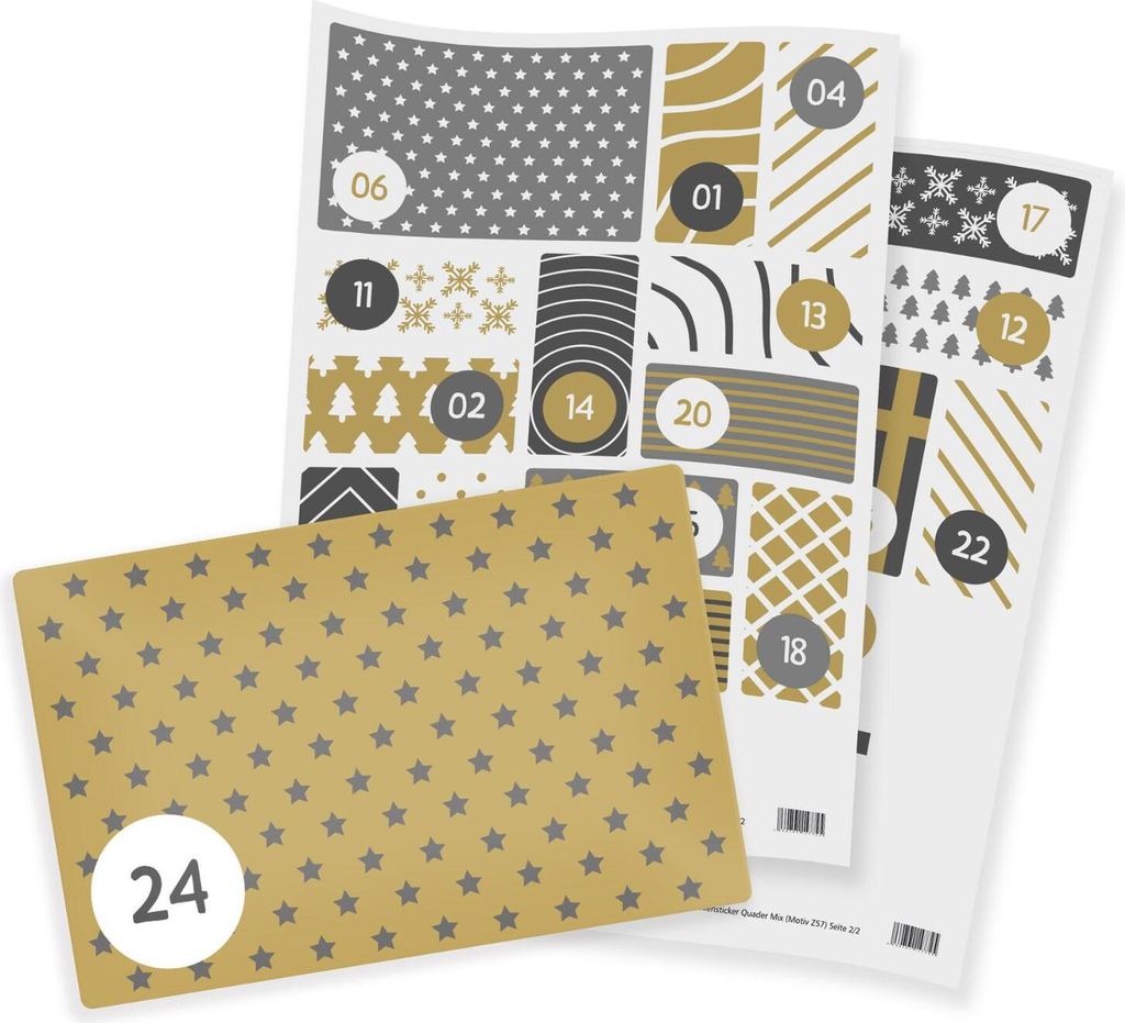 Zahlensticker Z57 Weihnachtsmotive Quader Mix 1-24 Grau / Gold / Anthrazit / Weiß
