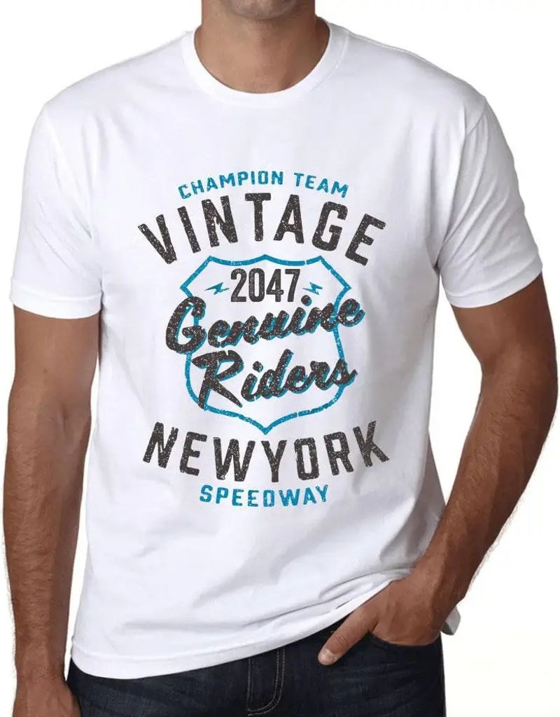 Herren Grafik T-Shirt Echte New Yorker Reiter 2047 – New York Genuine Riders 2047 – Öko-Verantwortlich Vintage Jahrgang Kurzarm Lustige Druck