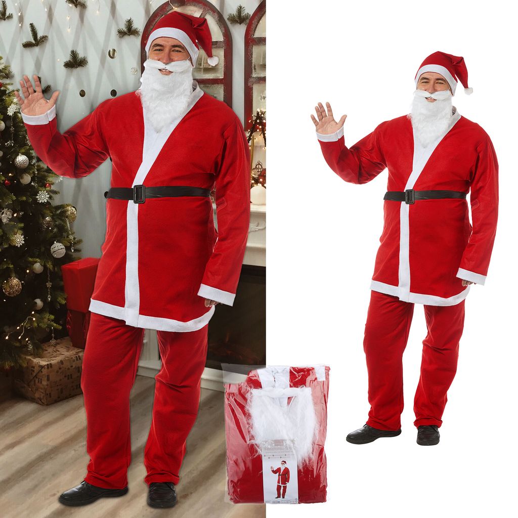 Weihnachtsmann Kostüm Set Nikolaus Santa Claus Anzug Verkleidung Cosplay Bart 