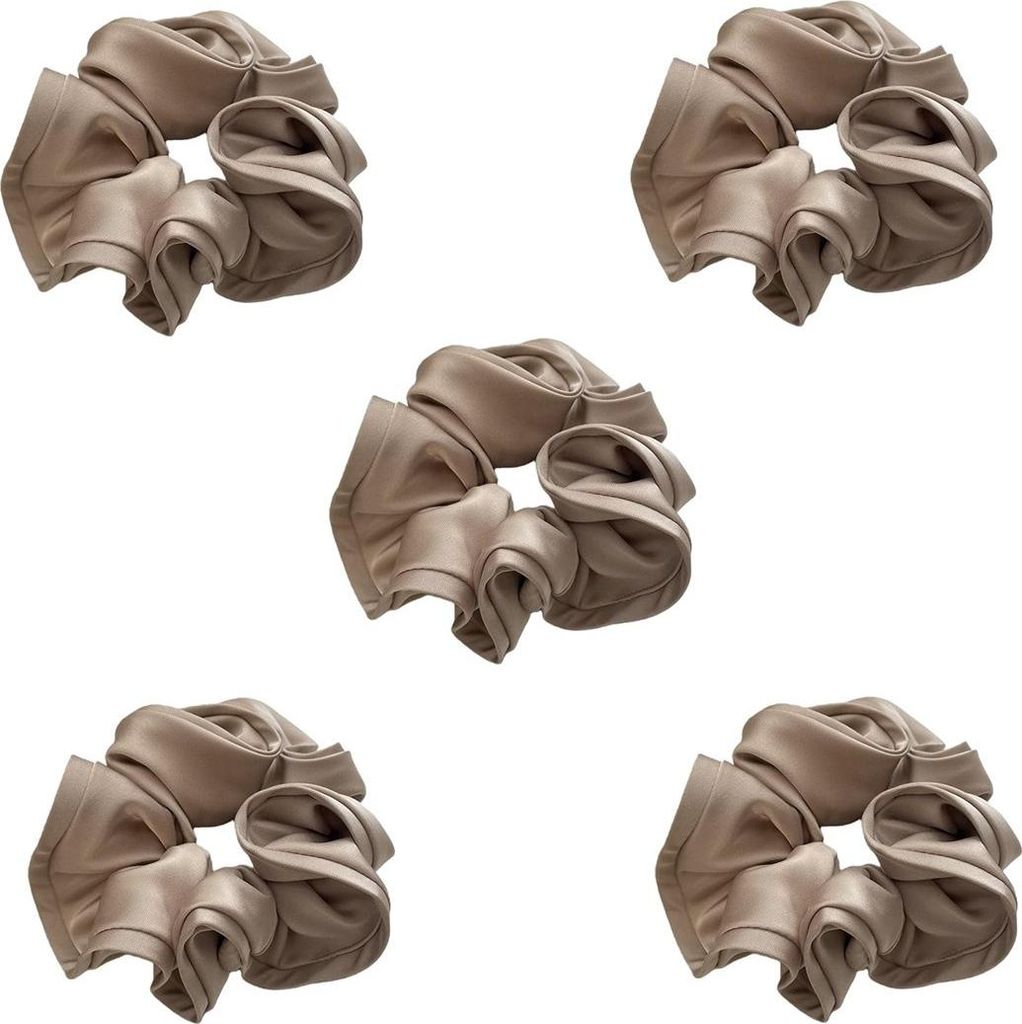INF Elegante Satin Scrunchies für Damen - 5er Set, 7cm, Verschiedene Farben Khaki