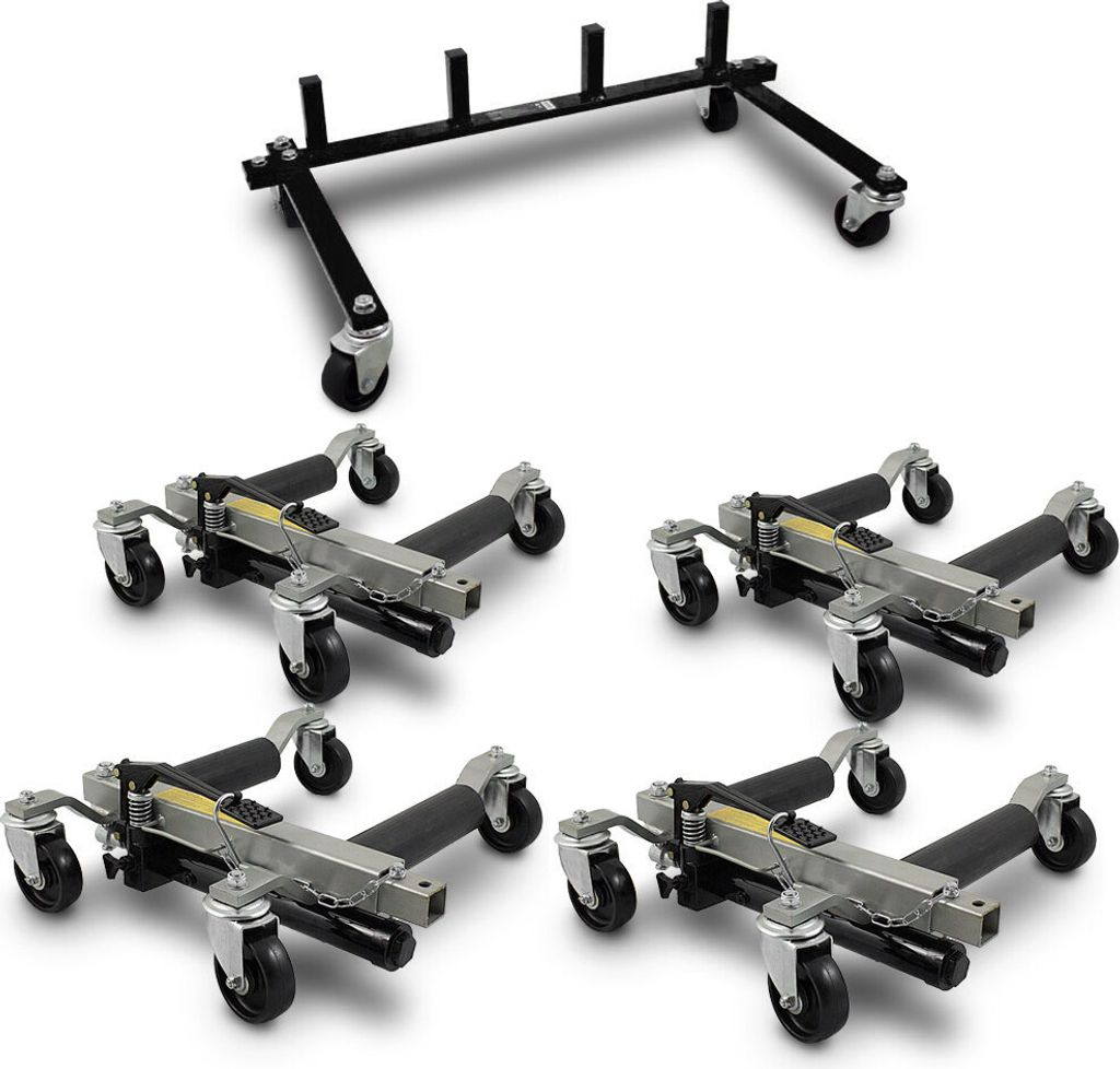 BITUXX 4 Stück PKW Rangierhilfe Rangierheber hydraulisch Wagenheber bis 680 kg inklusive Transportständer MS-19385