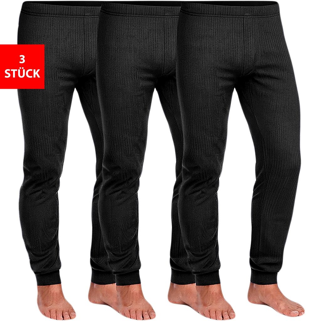 Thermounterhose Herren Thermo Hose im 3er Pack warme bequeme lange Unterhose Winter - Schwarz XL 3 Stück