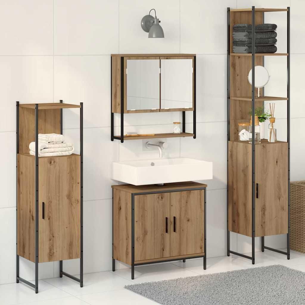 Maison Exclusive - Badezimmermöbel-Set mit Regal mit Tür 4 pcs Braun Holzwerkstoff
