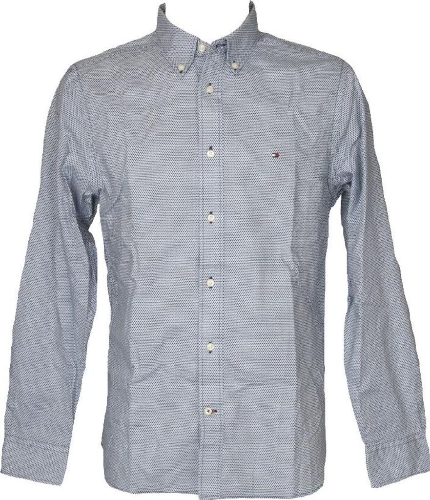 TH TOMMY HILFIGER Herrenhemd Langarm reine Baumwolle mit Knöpfen am Kragen Artikel MW0MW26405 zweifarbig mini pri, M, Cotone 100%