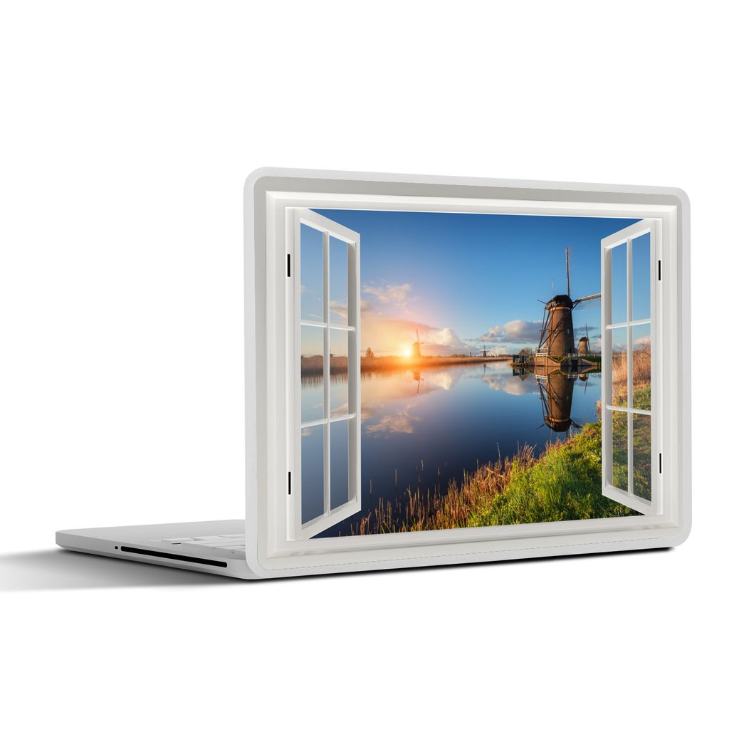 MuchoWow Laptop Aufkleber Sticker Cover Aussicht - Wasser - Mühle 30x22 cm - Laptop-Sticker