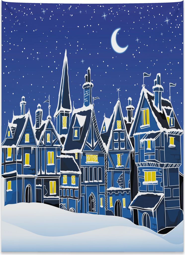 Abakuhaus Weihnachten Wandteppich, Stadt im Schnee Winterzeit aus Weiches Mikrofaser Stoff Kein Verblassen Klare Farben Waschbar, 110 x 150 cm, Gel...