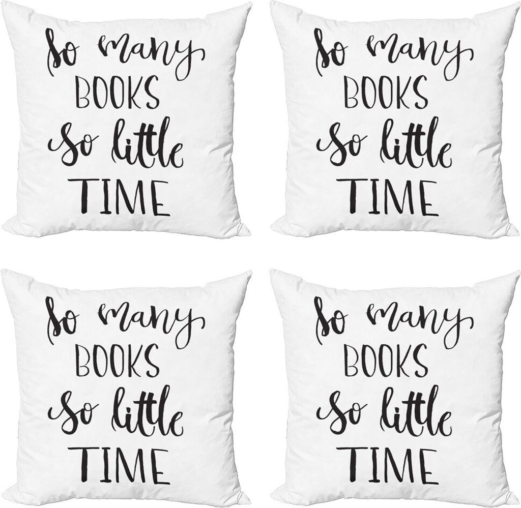 ABAKUHAUS Buch Kissenbezug Set (4 Stück), Inspiration Moderne Wörter, Moderner Doppelseitiger Digitaldruck, 45 cm x 45 cm, Weiß und Dunkelgrau