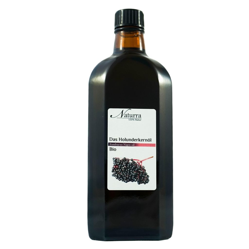 Holunderkernöl Bio 250ml – kaltgepresst unraffiniert nativ – Naturkosmetik im Glas – Naturra Premium Hautpflege Holunderöl mit Omega 3, 6 & 9
