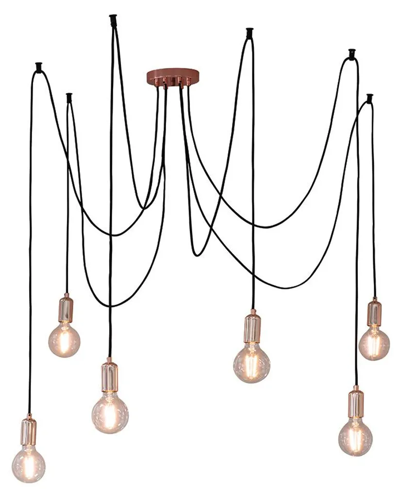 Lustre Araignée Design Industriel STUDIO Noir et Cuivré 6 Lumières