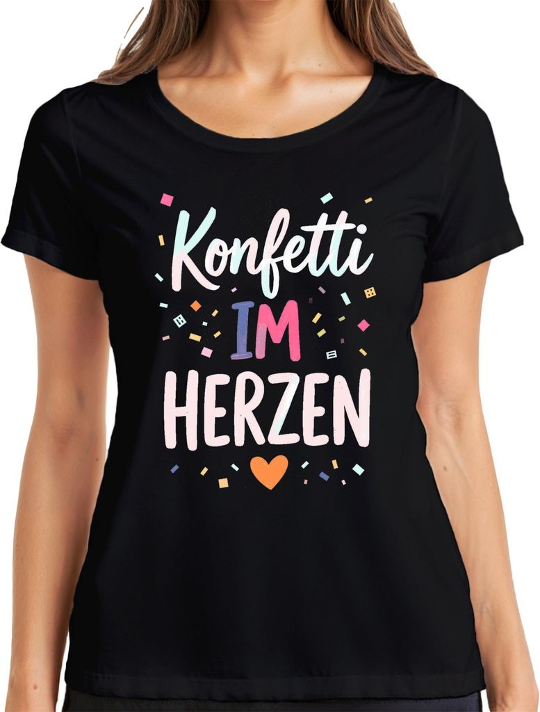 Konfetti im Herzen Fasching Köln Party Geschenk Pastell Karneval Damen T-Shirt, Schwarz, 3XL