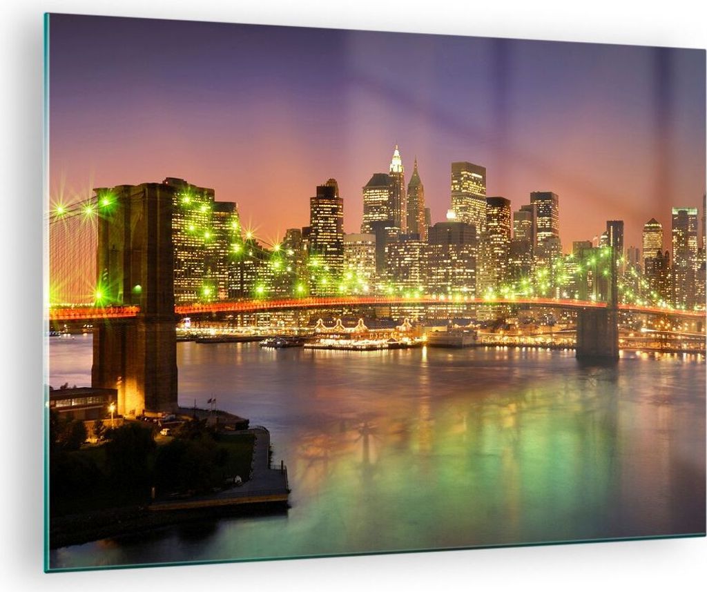 Bilder auf glas - New York Brücke - 70x50cm - Glasbilder - Wandbilder - Kunstdruck - zum Aufhängen bereit - Wanddekoration aus Glas - Glas Bilder...