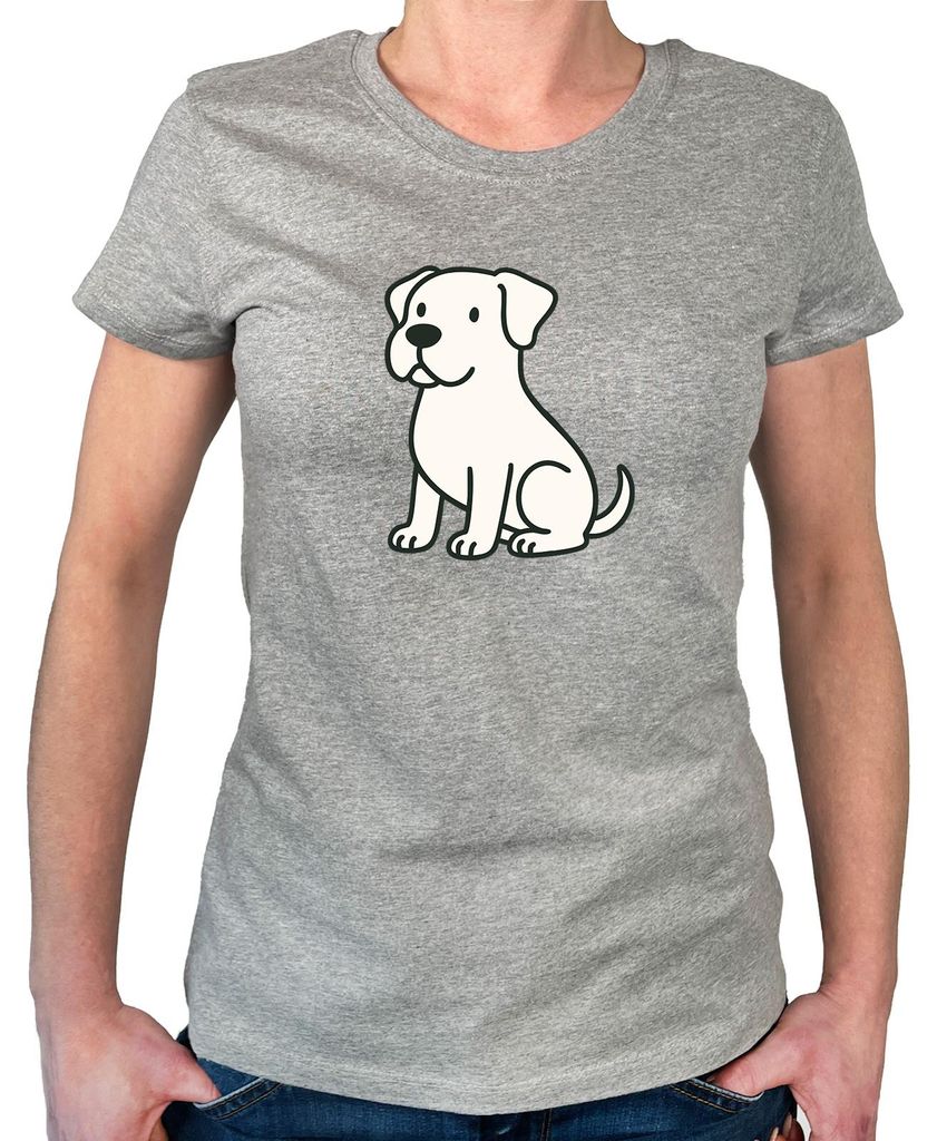 Huuraa Damen T-Shirt Dogo Argentino Comic Dogo XXL Sport Grey Bio Baumwolle Fairtrade Damenshirt Geschenkidee