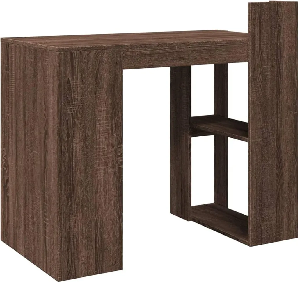 Bureau compact brun chêne 103 cm solution rangement pour petit espace