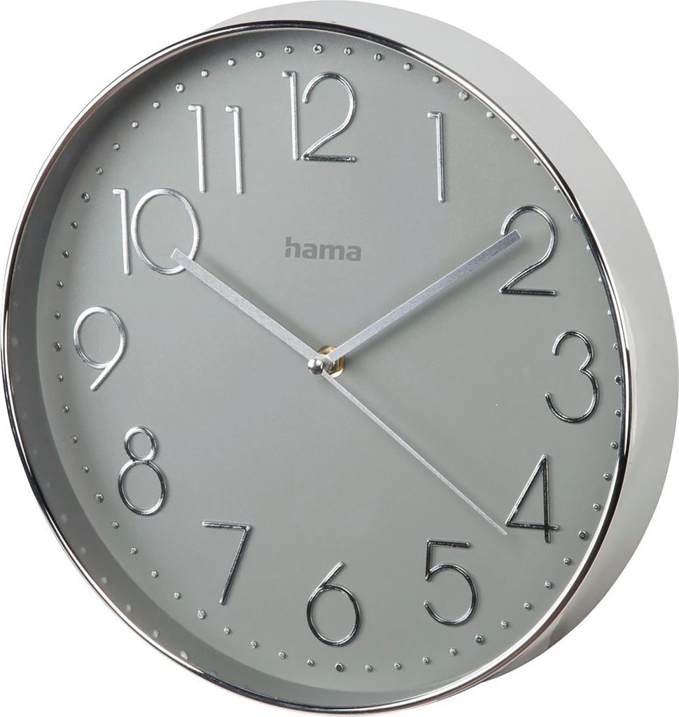 Hama Elegance, Zeď, Hodiny, Kruh, Šedá, Stříbrná, Plast, Obrázek produktu 