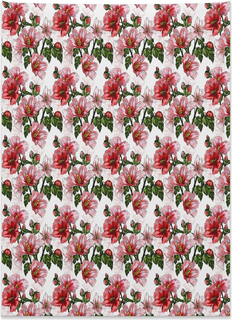 Abakuhaus Marienkäfer Wandteppich, Exotische Hibiskus-Flora aus Weiches Mikrofaser Stoff Kein Verblassen Klare Farben Waschbar, 110 x 150 cm, Kora...