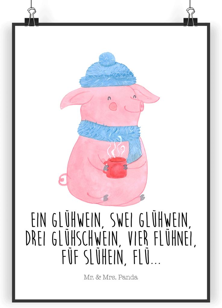 Mr. & Mrs. Panda Bild Schweinchen Glühwein DIN A5 - Weiß - Geschenk, wanddeko, Weihnachtsmarkt, wandkunst, Kunstdruck, Betrunken, Posterdruck, Pl...
