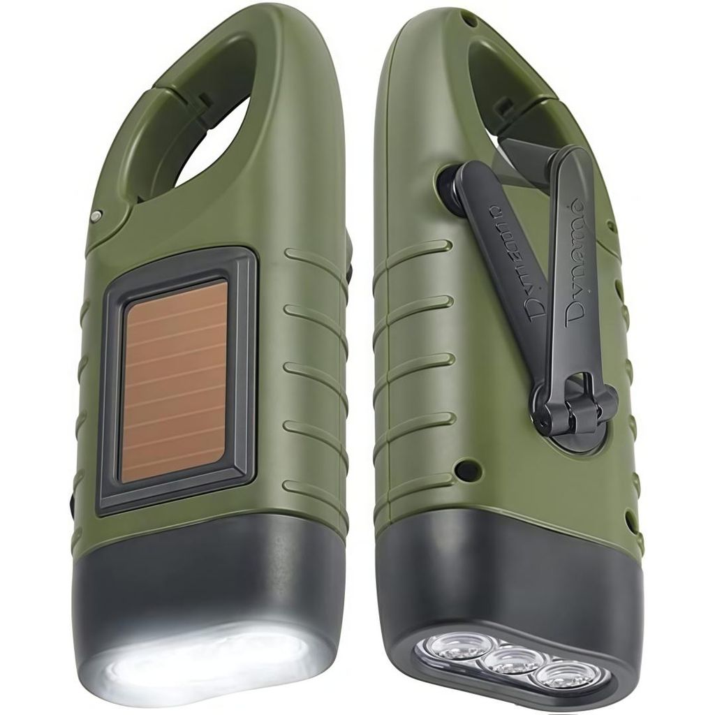 2er Solar Taschenlampe Handkurbel mit Karabiner, Tragbar LED Notfall-Licht, 3 LED, Mini Kurbeltaschenlampe Wiederaufladbare für Camping, Wandern
