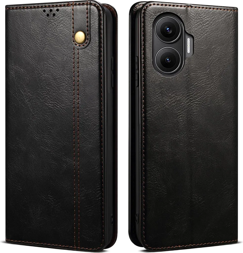 Custodia Antiurto Xiaomi Poco F7 Flip Case Pelle Nera | Funzione Stand