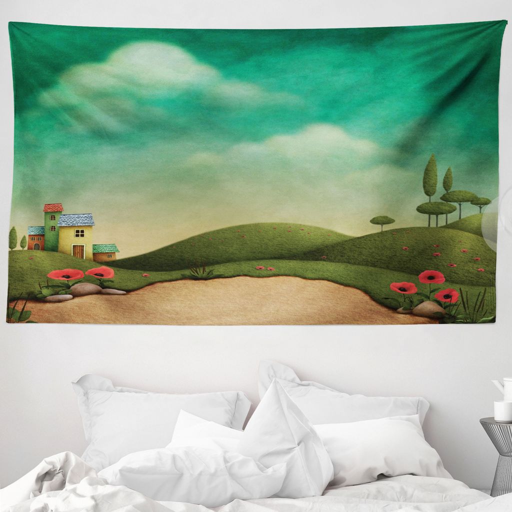 ABAKUHAUS Wandgemälde Wandteppich, Verlassene Dorfhäuser aus Weiches Mikrofaser Stoff Waschbar ohne Verblassen Digitaldruck, 230 x 140 cm, Mehrfa...