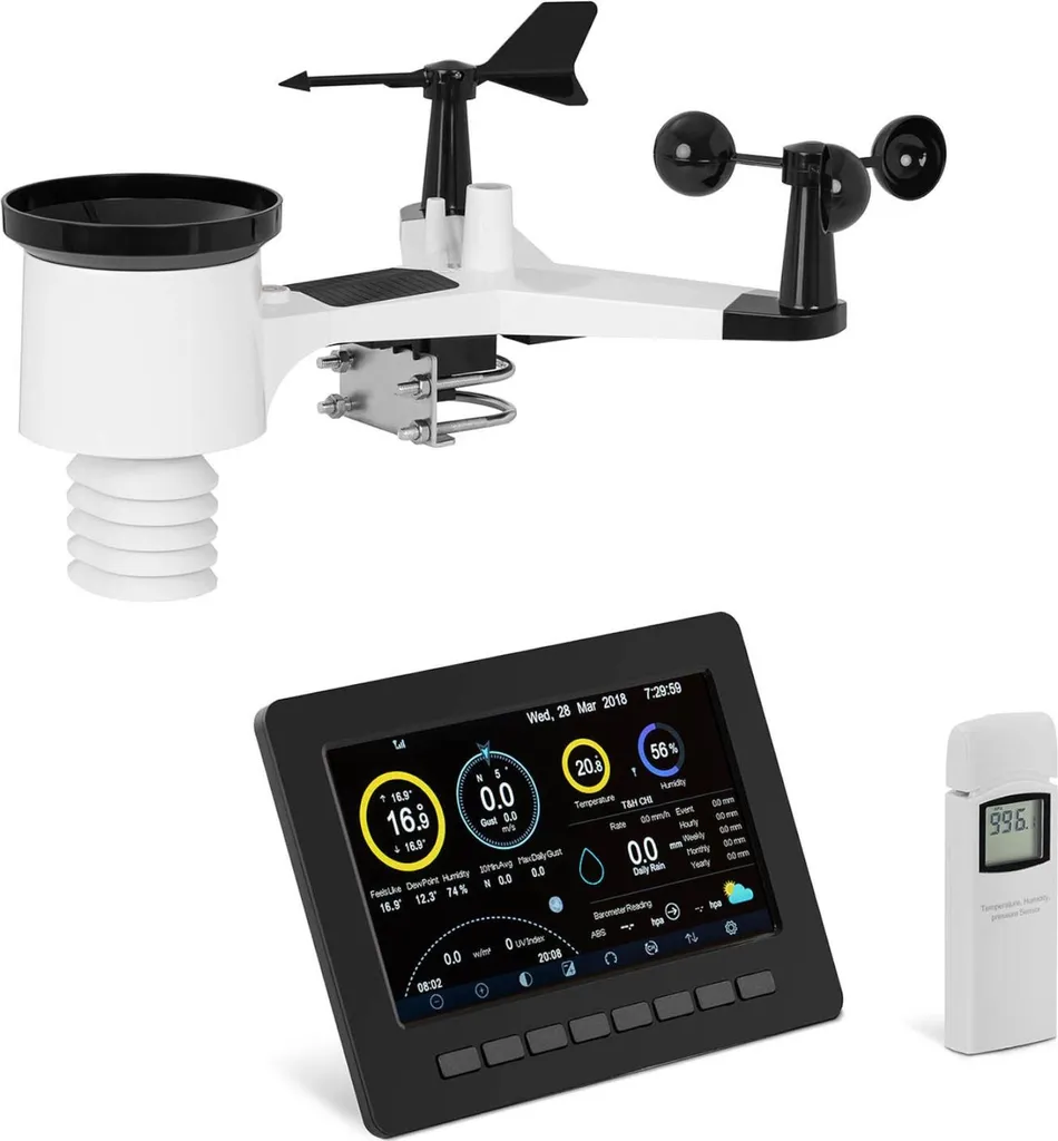 Station météo 7 en 1 WiFi solaire avec écran LCD couleur multifonction