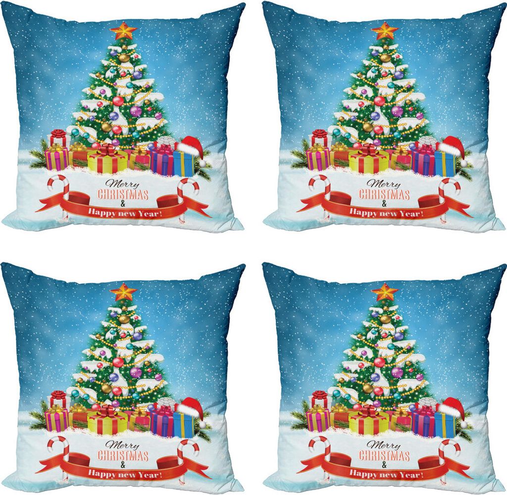 ABAKUHAUS Weihnachten Kissenbezug Set (4 Stück), Neujahr Themenboxen, Moderner Doppelseitiger Digitaldruck, 45 cm x 45 cm, Mehrfarbig